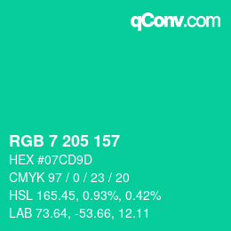カラーコード: RGB 7 205 157 | qconv.com