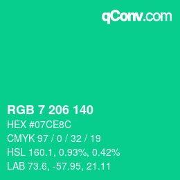 カラーコード: RGB 7 206 140 | qconv.com