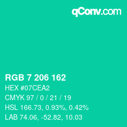 Color code: RGB 7 206 162 | qconv.com