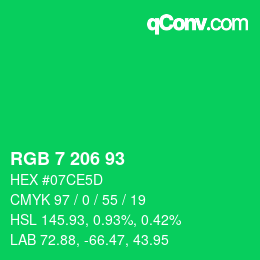 カラーコード: RGB 7 206 93 | qconv.com