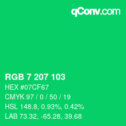 カラーコード: RGB 7 207 103 | qconv.com
