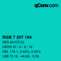 Color code: RGB 7 207 194 | qconv.com
