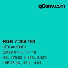 Color code: RGB 7 208 193 | qconv.com