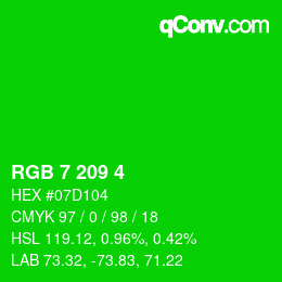 カラーコード: RGB 7 209 4 | qconv.com
