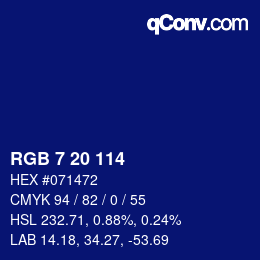 Color code: RGB 7 20 114 | qconv.com