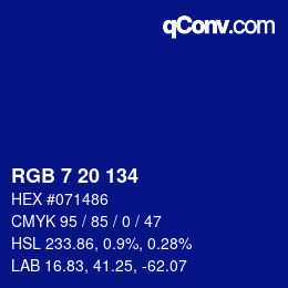 カラーコード: RGB 7 20 134 | qconv.com