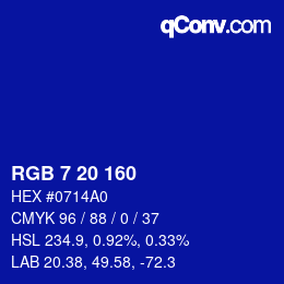 カラーコード: RGB 7 20 160 | qconv.com