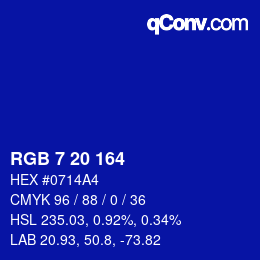 Color code: RGB 7 20 164 | qconv.com