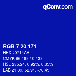 カラーコード: RGB 7 20 171 | qconv.com