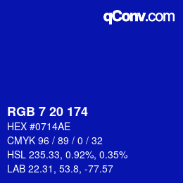 Color code: RGB 7 20 174 | qconv.com