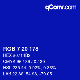 Color code: RGB 7 20 178 | qconv.com