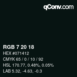 Color code: RGB 7 20 18 | qconv.com