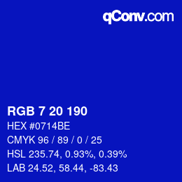 Color code: RGB 7 20 190 | qconv.com