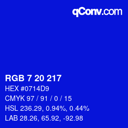 Color code: RGB 7 20 217 | qconv.com