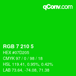 颜色代码: RGB 7 210 5 | qconv.com