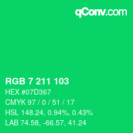 カラーコード: RGB 7 211 103 | qconv.com