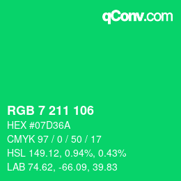 カラーコード: RGB 7 211 106 | qconv.com