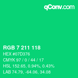 Color code: RGB 7 211 118 | qconv.com