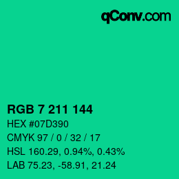 カラーコード: RGB 7 211 144 | qconv.com