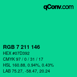 Color code: RGB 7 211 146 | qconv.com
