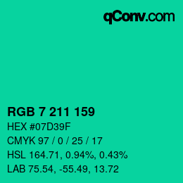 カラーコード: RGB 7 211 159 | qconv.com