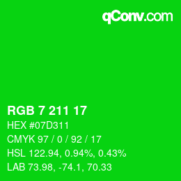 Color code: RGB 7 211 17 | qconv.com