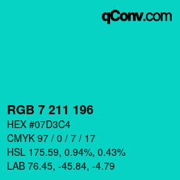 Color code: RGB 7 211 196 | qconv.com