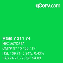Color code: RGB 7 211 74 | qconv.com