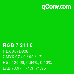 Color code: RGB 7 211 8 | qconv.com