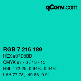 カラーコード: RGB 7 216 189 | qconv.com
