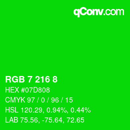 Color code: RGB 7 216 8 | qconv.com