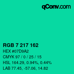 カラーコード: RGB 7 217 162 | qconv.com