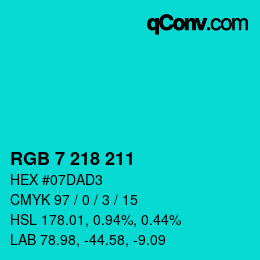 Color code: RGB 7 218 211 | qconv.com