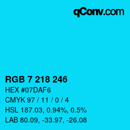 Color code: RGB 7 218 246 | qconv.com