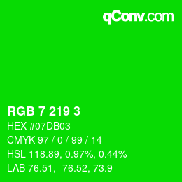 Color code: RGB 7 219 3 | qconv.com