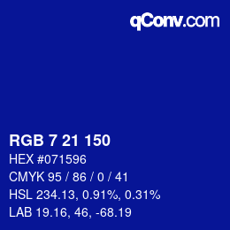 Color code: RGB 7 21 150 | qconv.com