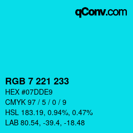 颜色代码: RGB 7 221 233 | qconv.com