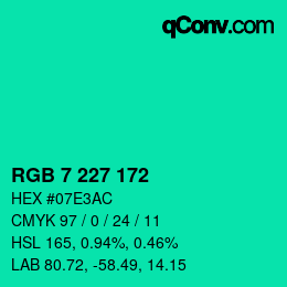 Color code: RGB 7 227 172 | qconv.com