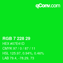 颜色代码: RGB 7 228 29 | qconv.com