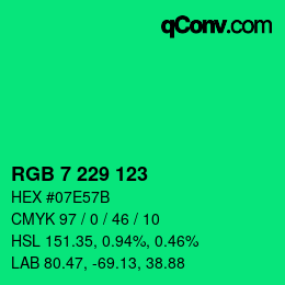 Color code: RGB 7 229 123 | qconv.com