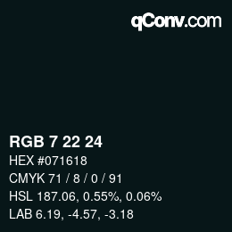 Farbcode: RGB 7 22 24 | qconv.com