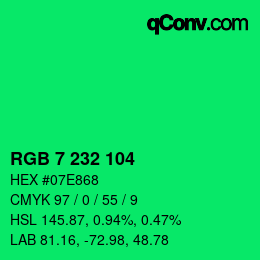 Color code: RGB 7 232 104 | qconv.com