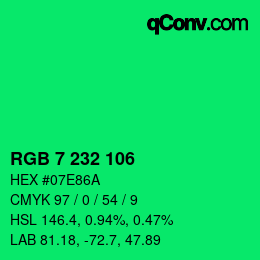 Color code: RGB 7 232 106 | qconv.com