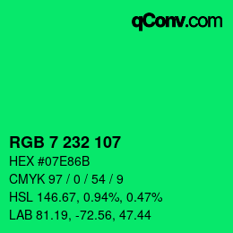 Color code: RGB 7 232 107 | qconv.com