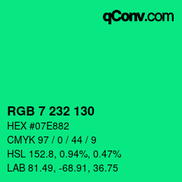 Color code: RGB 7 232 130 | qconv.com