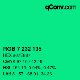 Color code: RGB 7 232 135 | qconv.com