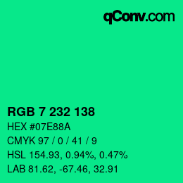 Color code: RGB 7 232 138 | qconv.com