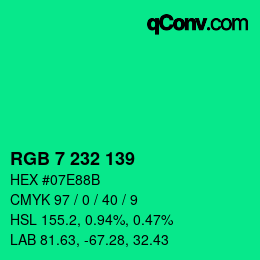 Color code: RGB 7 232 139 | qconv.com