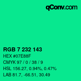 Color code: RGB 7 232 143 | qconv.com