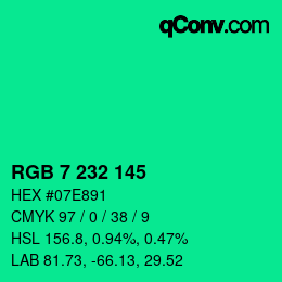 Color code: RGB 7 232 145 | qconv.com